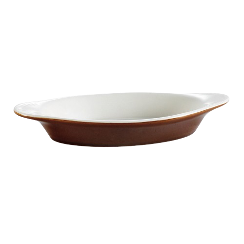 CAC China Welsh Rarebit Ceramic Oval Baking Dish Brown 15 oz. COA-15-BWN - 36/Case