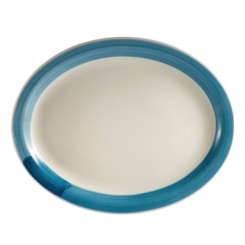 CAC China Rainbow Stoneware Oval Platter Narrow Rim 13-1/2" Blue R-14NR-BLU - 12/Case