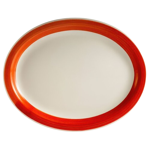 CAC China Rainbow Stoneware Oval Platter Narrow Rim 11-1/2" Red R-13NR-R - 12/Case