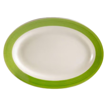 CAC China Rainbow Stoneware Oval Platter Narrow Rim 11-1/2" Green R-13NR-G - 12/Case