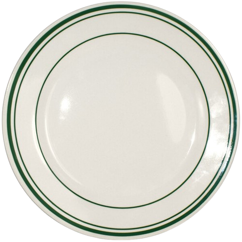 International Tableware Verona Ivory (American White) Stoneware Plate with Green Band 9" VE-8 - 24/Case