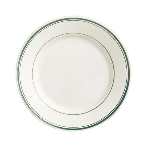International Tableware Verona Ivory (American White) Stoneware Plate with Green Band 6-5/8" VE-6 - 36/Case