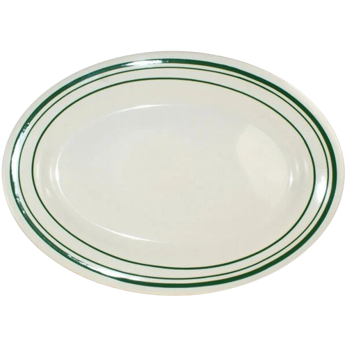 International Tableware Verona Ivory (American White) Stoneware Platter with Green Band 11-1/2" VE-13 - 12/Case