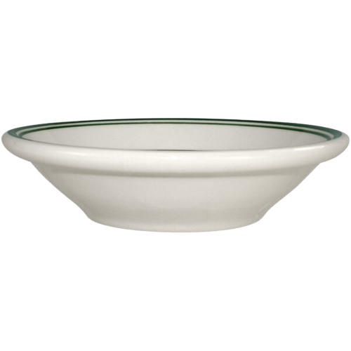 International Tableware Verona Ivory (American White) Stoneware Fruit Dish with Green Band 5 oz. VE-11 - 36/Case