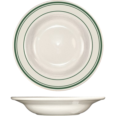 Yanco American White Stoneware Soup Bowl with Green Band 10 oz. GB-3 - 24/Case