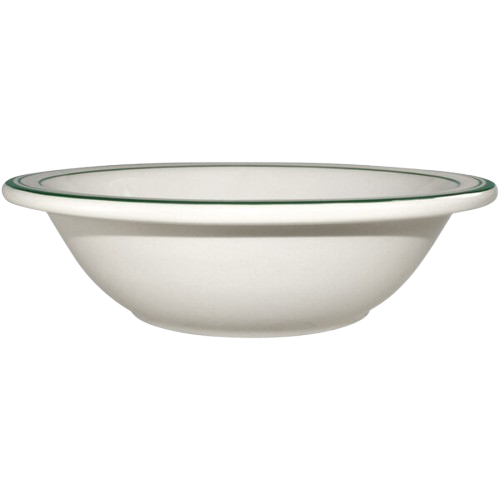 International Tableware Verona Ivory (American White) Stoneware Grapefruit Dish with Green Band 13 oz. VE-10 - 36/Case