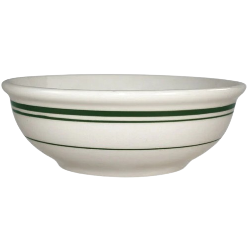 International Tableware Verona Ivory (American White) Stoneware Nappie Bowl with Green Band 16 oz. VE-18 - 36/Case