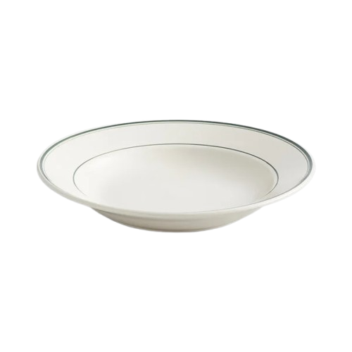 International Tableware Verona Ivory (American White) Stoneware Pasta Bowl with Green Band 20 oz. VE-115 - 12/Case