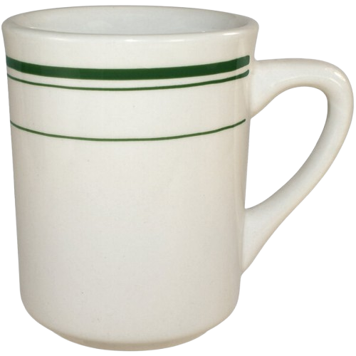 International Tableware Verona Ivory (American White) Stoneware Toledo Mug with Green Band 8-1/2 oz. VE-17 - 36/Case