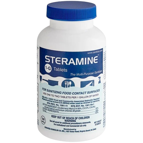 Steramine Sanitizer Tablets (Sanitabs) 150 Count Bottle - 6/Case