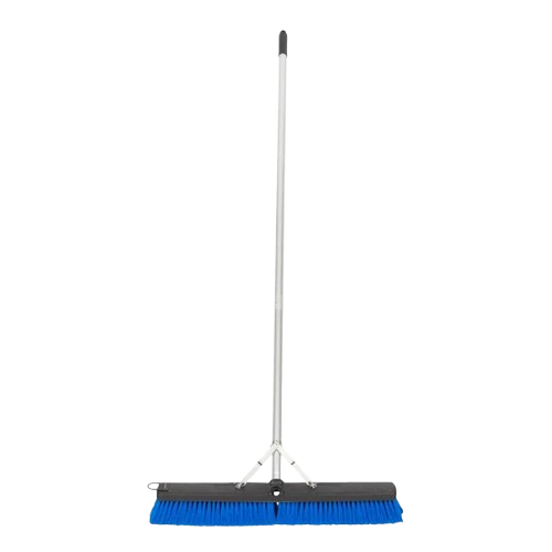 Push Broom 24" With Blue Unflagged Bristles and 60" Handle With Squeegee