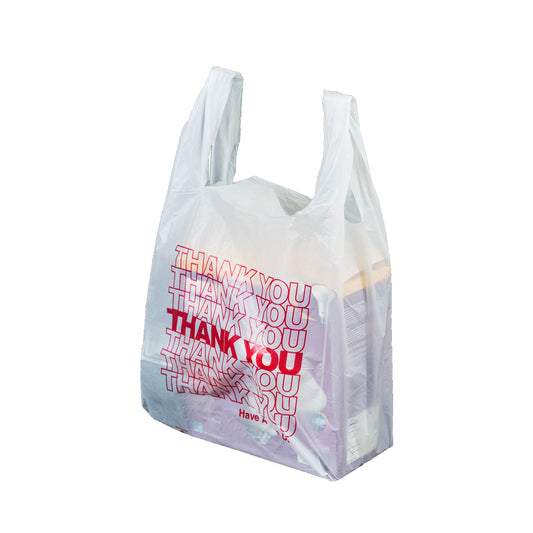 Plastic "Thank You" Bags Red & White Print 1/6 Size Self Open - 1000/Case