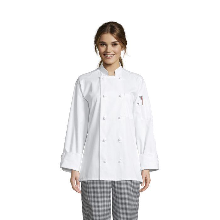 Uncommon Threads Knot Chefs Coat Medium White Unisex 65/35 Poly/Cotton Twill