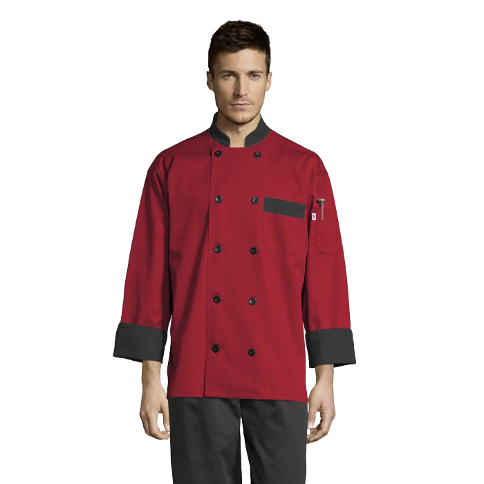 Uncommon Threads Chef Coat 2XL Red w/Black Trim Unisex 65/35 Poly/Cotton Twill