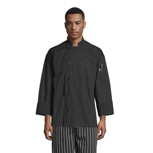 Uncommon Threads Poplin Chef Coat W/Mesh Back XS Black Unisex 65/35% Poly/Cotton Poplin