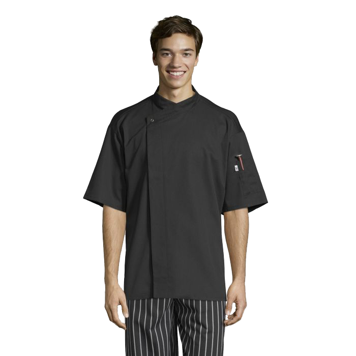 Uncommon Threads Chef Coat Short Sleeve Small Black Unisex 65/35 Poly/Cotton Twill