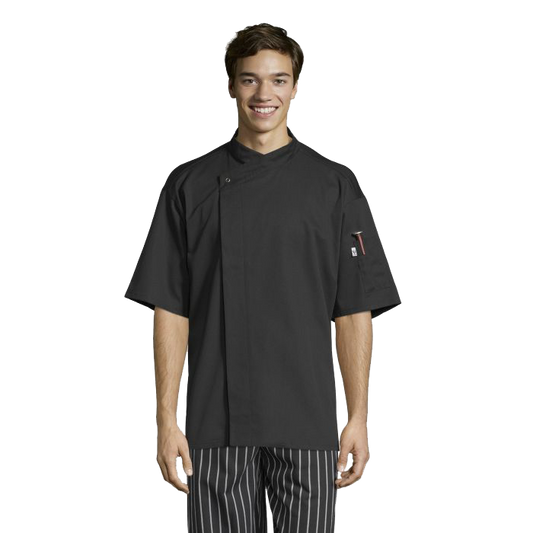 Uncommon Threads Chef Coat Short Sleeve Small Black Unisex 65/35 Poly/Cotton Twill