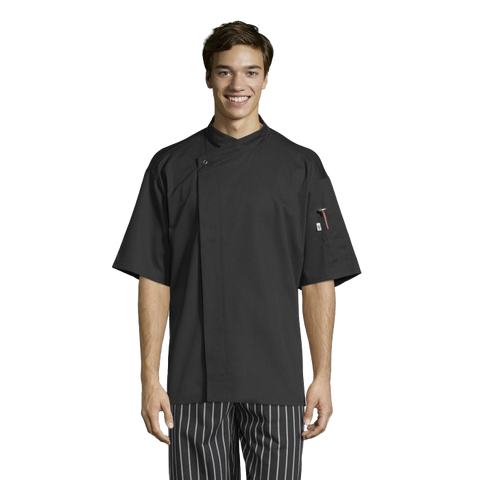 Uncommon Threads Chef Coat Short Sleeve XL Black Unisex 65/35% Poly/Cotton Twill