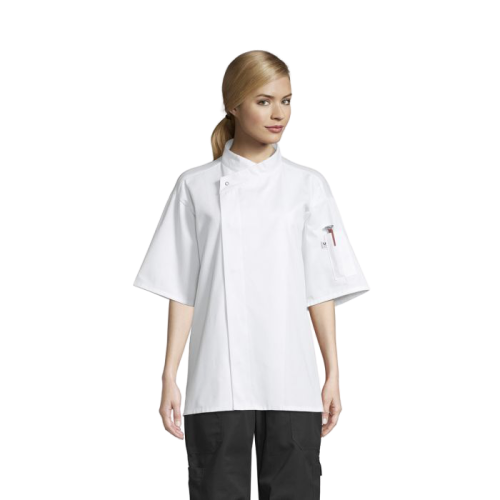 Uncommon Threads Chef Coat Short Sleeve XS White Unisex 65/35% Poly/Cotton Twill