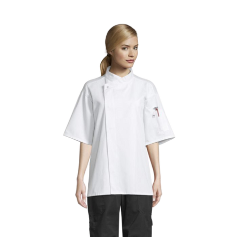 Uncommon Threads Chef Coat Short Sleeve Small White Unisex 65/35% Poly/Cotton Twill