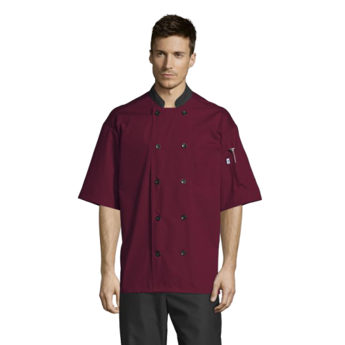 Uncommon Threads Havana Chef Coat W/Mesh Back 2XL Burgundy Unisex 65/35 Poly/Cotton Poplin