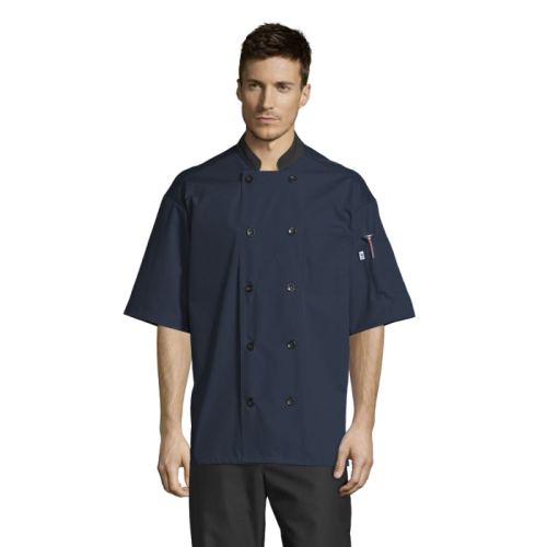 Uncommon Threads Havana Chef Coat W/Mesh Back Medium Navy Unisex 65/35 Poly/Cotton Poplin