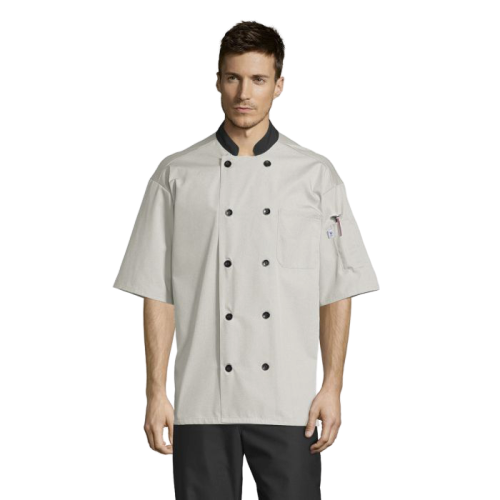 Uncommon Threads Havana Chef Coat W/Mesh Back XS Stone Unisex 65/35% Poly/Cotton Poplin