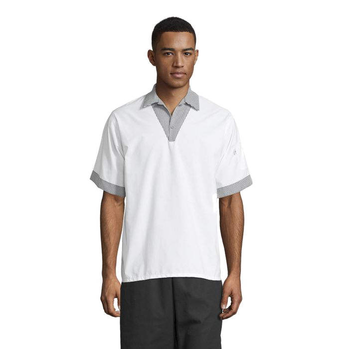 Uncommon Threads Pullover Utility Shirt Medium White Houndstooth Pattern Unisex 65/35 Poly/Cotton Poplin