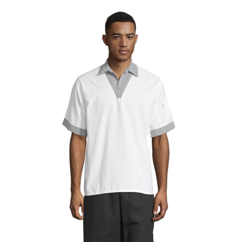 Uncommon Threads Pullover Utility Shirt Medium White Houndstooth Pattern Unisex 65/35 Poly/Cotton Poplin