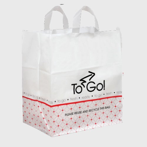 Soft Loop Carryout Bag HDPE Plastic ToGo! (Printed) White 14" X 10" X 16" - 200/Case