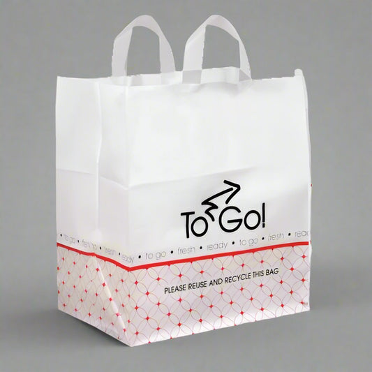 Soft Loop Carryout Bag HDPE Plastic ToGo! (Printed) White 14" X 10" X 16" - 200/Case