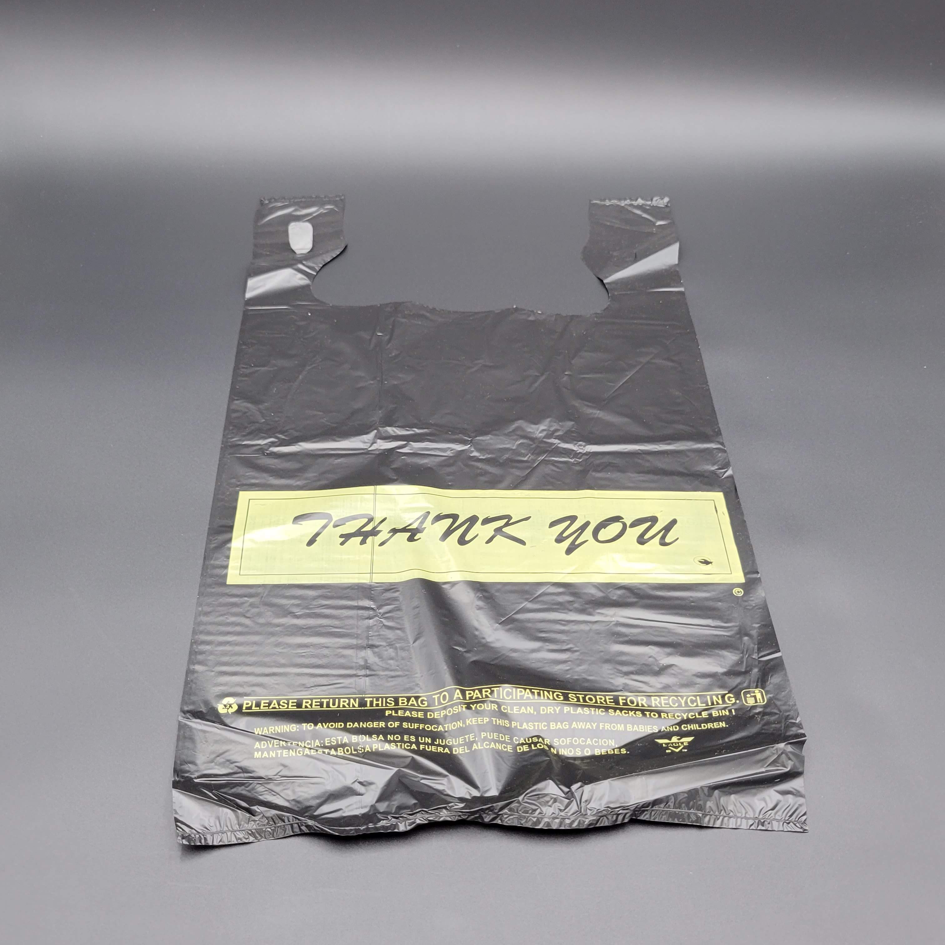 Black Heavy-Duty Plastic "Thank You" Bag 1/6 Size - 500/Case