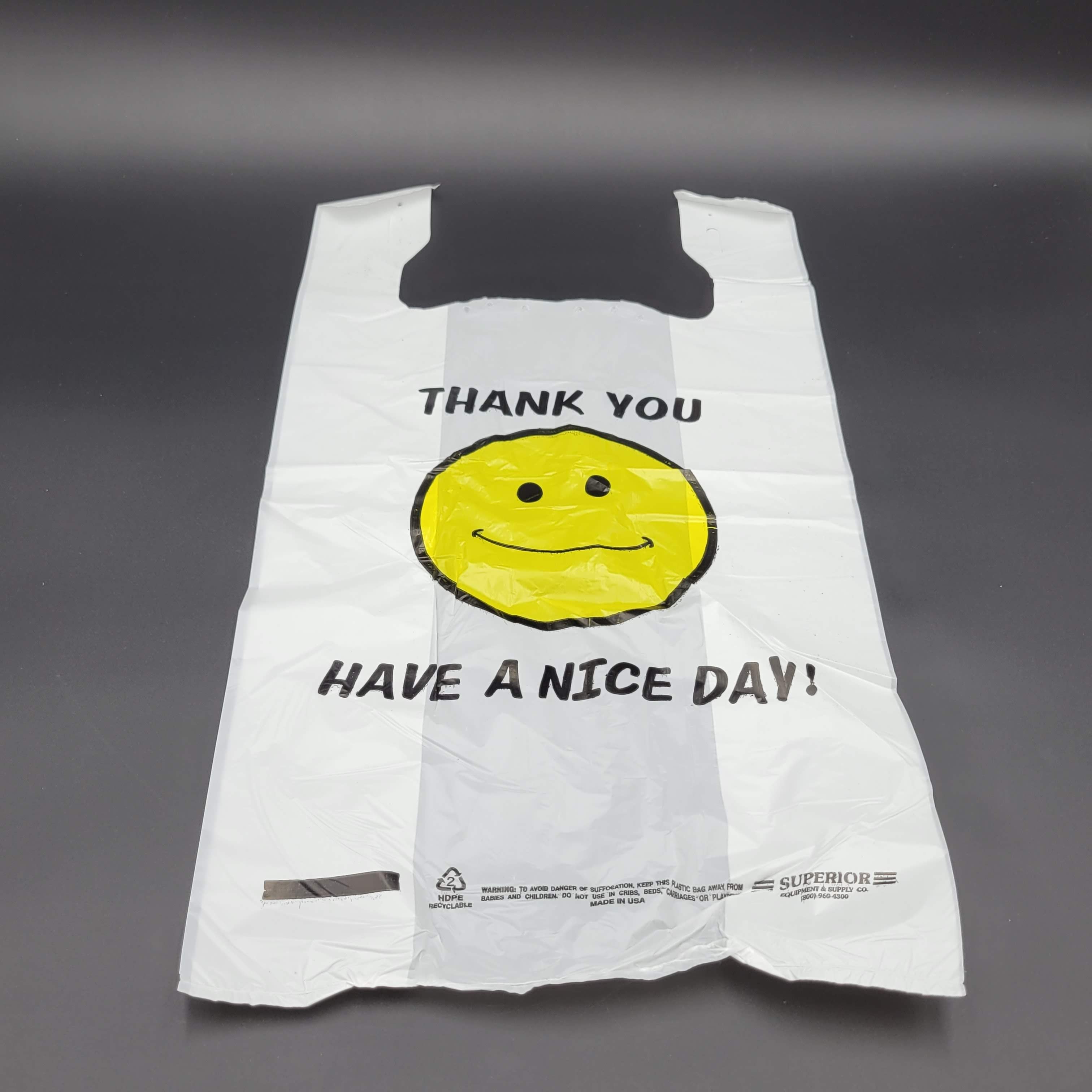 Self Open Plastic Smiley Face "Thank You" Bag White 1/6 Size - 500/Case