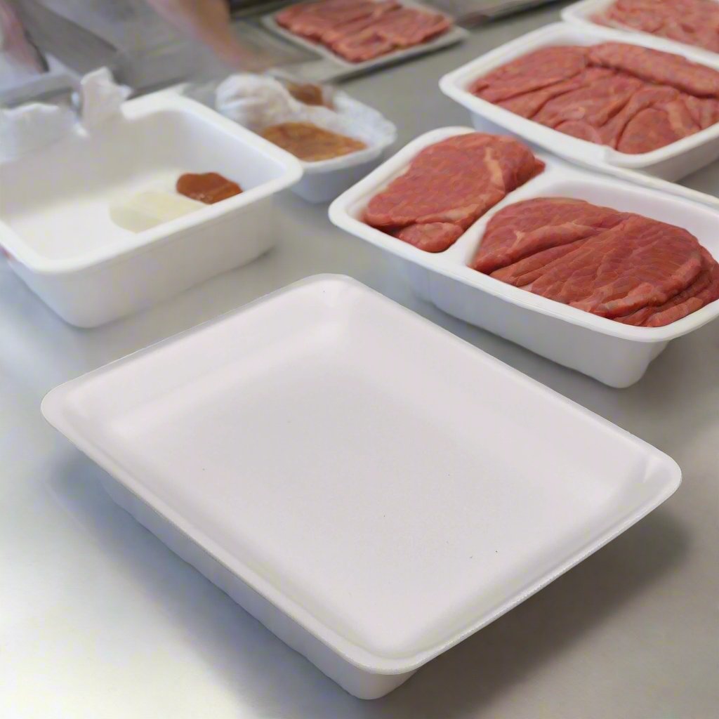 Foam Meat Tray (#8P) White 8-1/4" x 10-1/2" x 1" - 200/Case