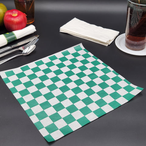Green Checkered 12" x 12" Bulk Dry Wax Paper - 5000 /Case