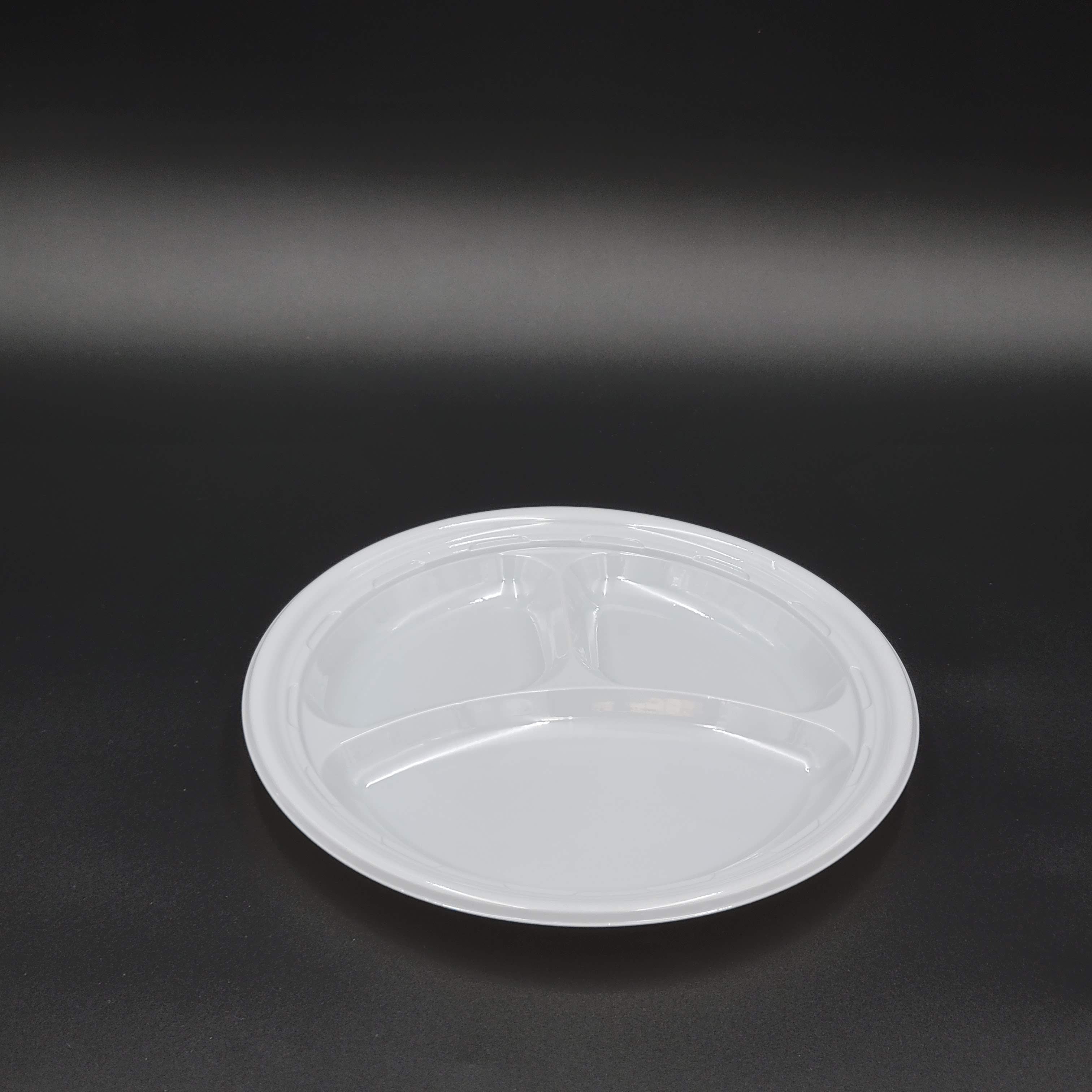Dart Mfg. White Three Compartment Plastic Plate 9" 9CPWF - 500/Case