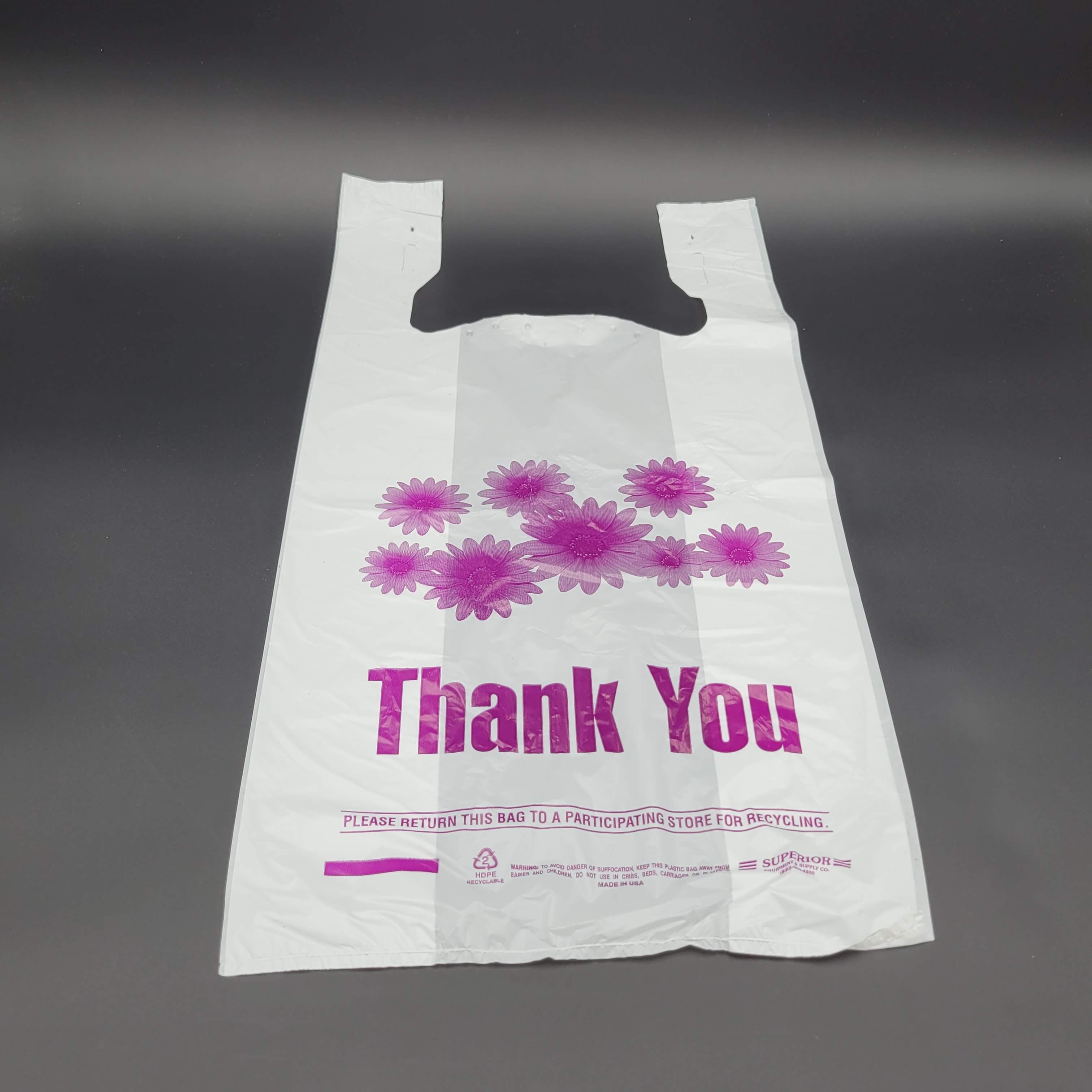 Self Open Plastic "Thank You" Bag With Purple Flower White 1/6 Size - 400/Case