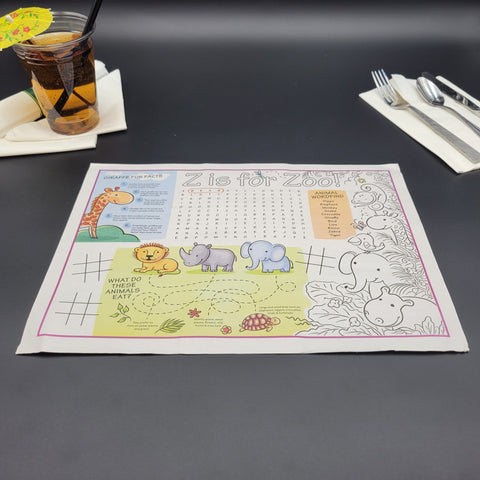 Kids Zoo Themed Interactive Placemat 10" x 14" - 1000/Case