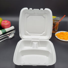 Ecopax Foam Three Compartment Carryout Container 9" X 9" X 3" - 200/Case