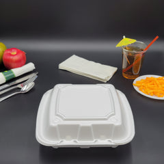 Ecopax Foam Three Compartment Carryout Container 9" X 9" X 3" - 200/Case