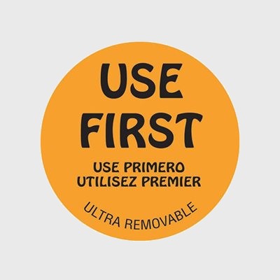 Ultra Removable Label Use First / Use Primero / Utilisez Premier - 500/Roll