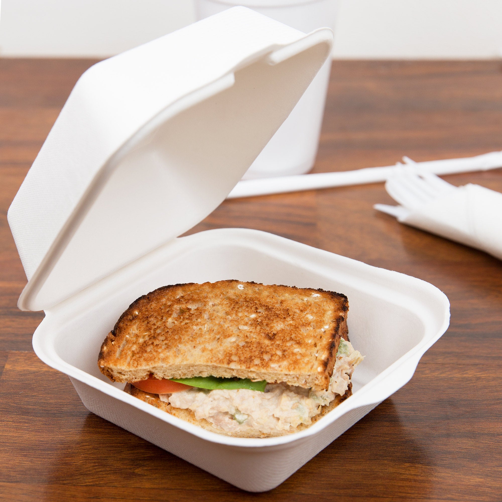 superior-equipment-supply - Primeware - 6" X 6" Biodegradable Hinged Takeout Container Pulp - 500/Case