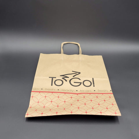 Handled Paper Shopper Bag "To Go" Print 12" x 9" x 16" - 200/Case