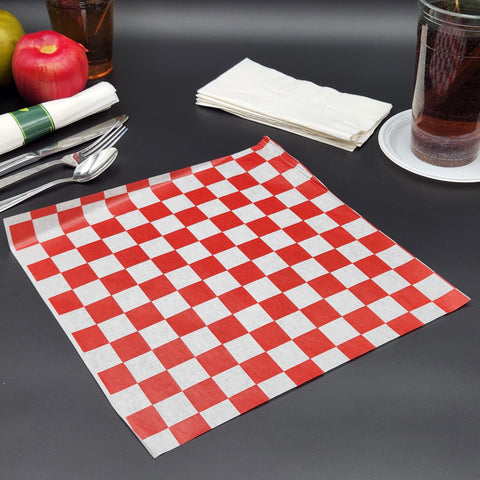 Bulk Dry Wax Paper 12" X 12" Red Checkered - 5000/Case
