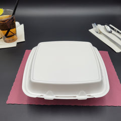 Foam Large Single Compartment Vented Carryout Container White 9" x 9" - 200/Case