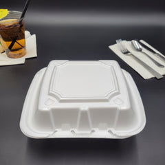 Ecopax White 3 Compartment Foam Hinged Carryout Container 8" x 8" RE883 - 200/Case