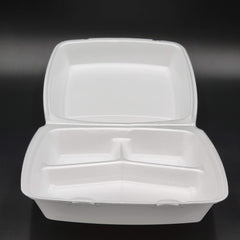 Dart Mfg. White Jumbo Foam Three Compartment Carryout Container 10" x 9 1/2" x 3 1/2" 110HT3 - 200/Case