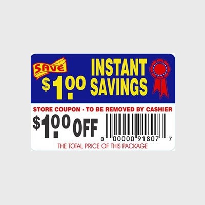 Coupon And Discount Label Instant Savings $1.00 Off - 250/Roll