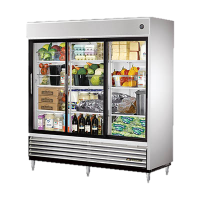 superior-equipment-supply - True Food Service Equipment - True Stainless Steel Three Glass Sliding Door Reach-In Refrigerator