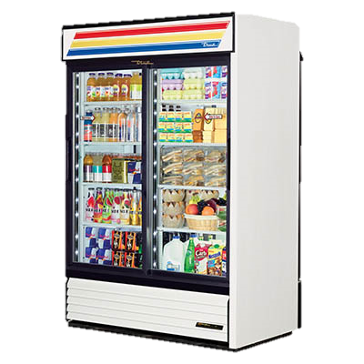 superior-equipment-supply - True Food Service Equipment - True Two-Section Eight Shelf Powder Coated Exterior Pass Thru Refrigerated Merchandiser